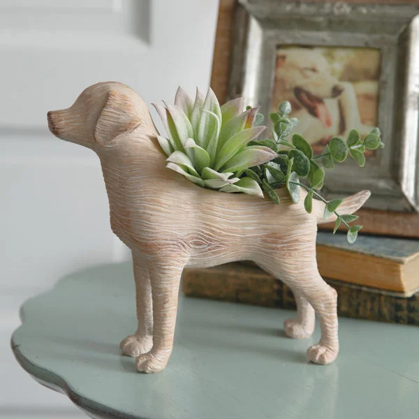Bed skirts with a ruffled tiered designResin Puppy Planter