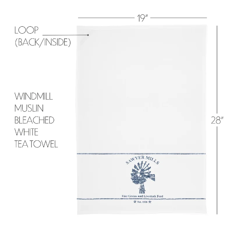 Bed skirts with a retro - style patternSawyer Mill Blue Windmill Muslin Bleached White Tea Towel 19x28