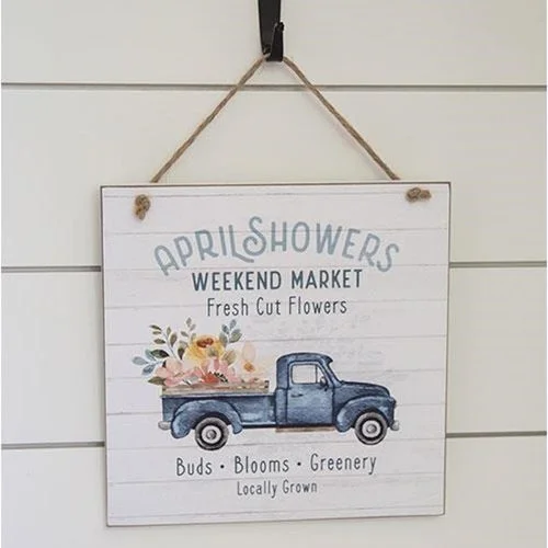 Bed skirts in pastel shades for a delicate lookApril Showers Weekend Market Wooden Sign