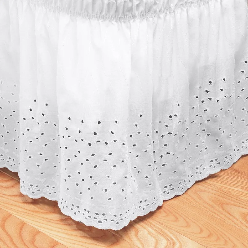 Bed skirts with a metallic thread for a touch of glamourElegant Floral Stitched Eyelet Bedskirt with 14-inch Drop Bed skirts with a metallic thread for a touch of glamourElegant Floral Stitched Eyelet Bedskirt with 14-inch Drop