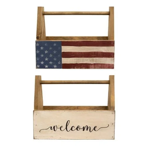 Bed skirts with a ruffled tiered designDouble Sided Wooden Flag/Welcome Tote