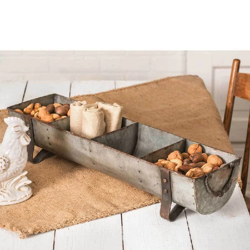 Bed skirts with a damask pattern for an elegant lookDivided Rusty Metal Chicken Feeder