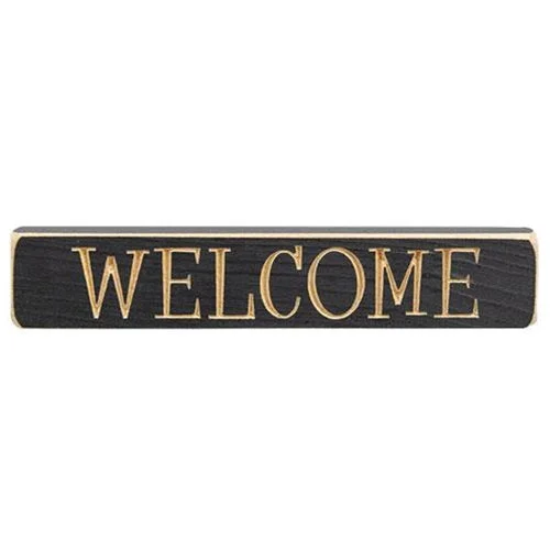 Bed skirts with a geometric print for a modern aestheticWELCOME Engraved Block 9"