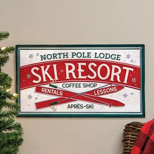 Bed skirts in neutral colors for easy pairingNorth Pole Lodge Ski Resort Metal Sign