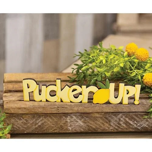 Bed skirts with a retro - style patternPucker Up! Wooden Word Cutout Sitter