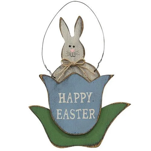 Queen - size bed skirts with ruffled edgesDistressed Wooden Happy Easter Bunny Tulip Hanger
