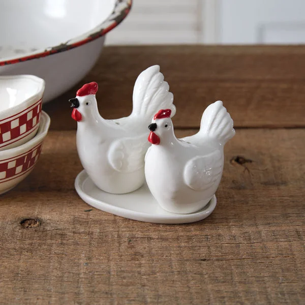 Full - size bed skirts with a gathered fabricHen and Rooster Salt and Pepper Shakers with Egg Plate Full - size bed skirts with a gathered fabricHen and Rooster Salt and Pepper Shakers with Egg Plate