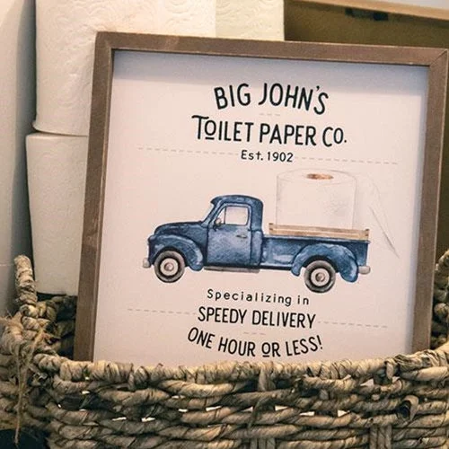 Bed skirts with a vintage - inspired patternBig John's Toilet Paper Co. Framed Sign