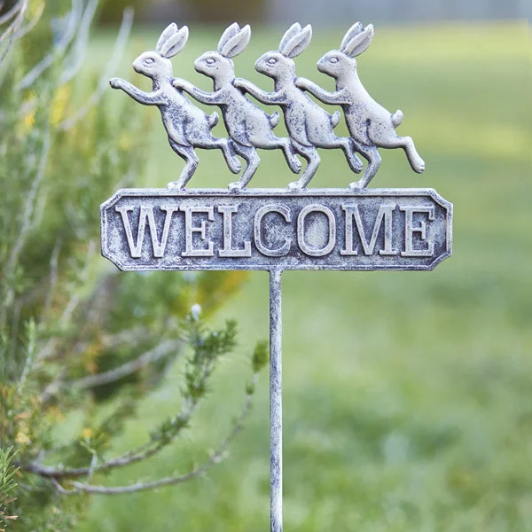 Bed skirts with a bohemian - inspired patternDancing Bunny Welcome Garden Stake