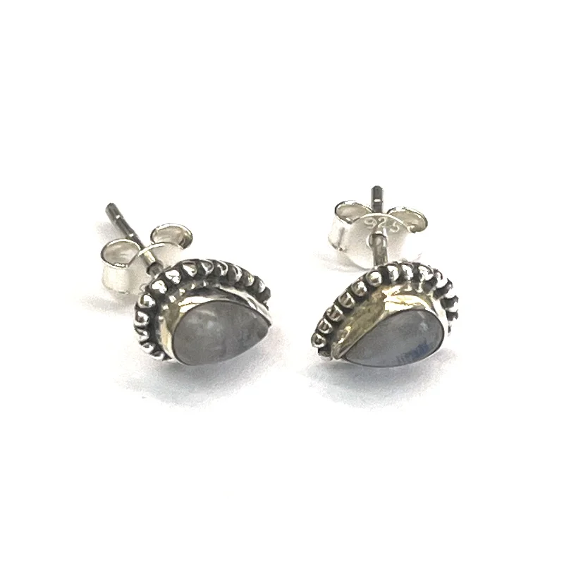 Tear drop silver studs earring with  moonstone